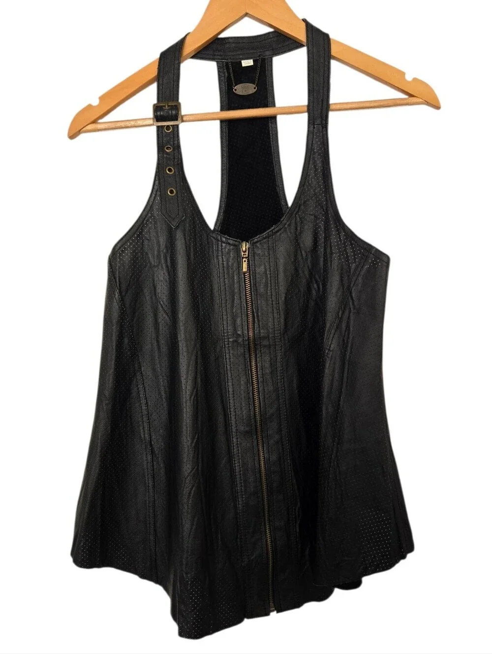 🖤🔥 XCVI Leather Racerback Zip Tank | Edgy Moto Grunge Festival Top Sm🔥🖤